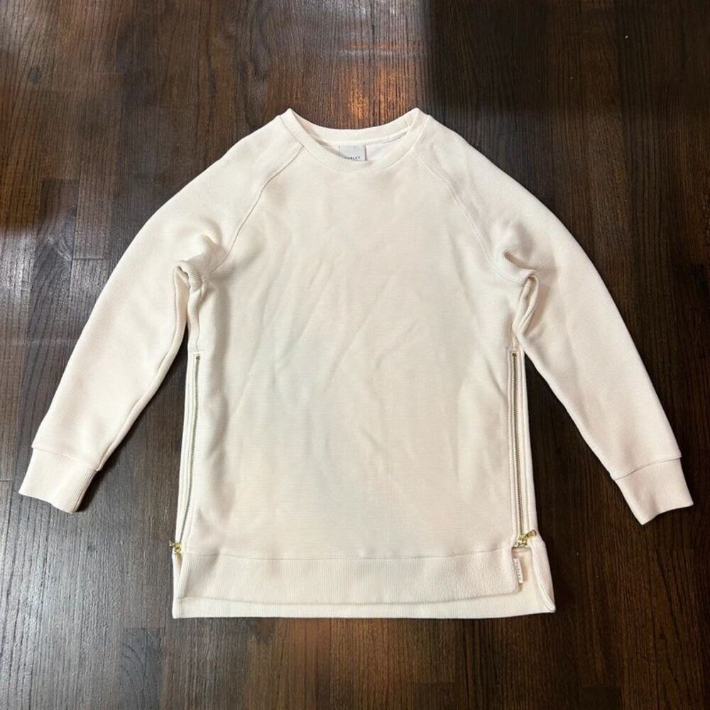 Varley Manning Sweatshirt Cream Ribbed Side Zip Pullover Womens Medium